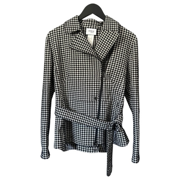 Akris Punto Jackets & Blazers - Akris Punto Belted Houndstooth Peplum Jacket Black White Zip-Up Luxury Size 10